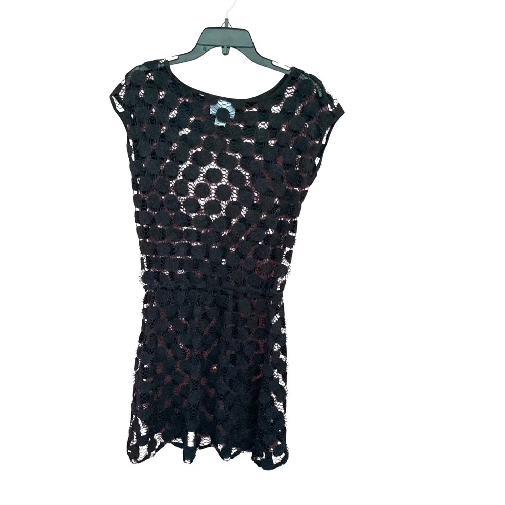 Sand‎ & Spirit Black Lace Polka Dot Swim Cover Up Dress XL Sleeveless Drawstring